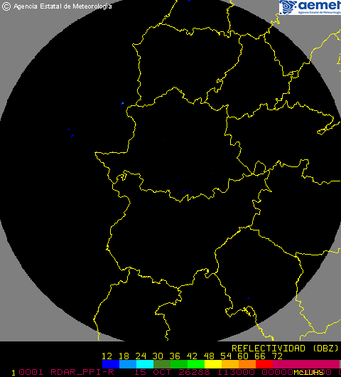 Imagen del radar meteorológico de AEMET de Cáceres