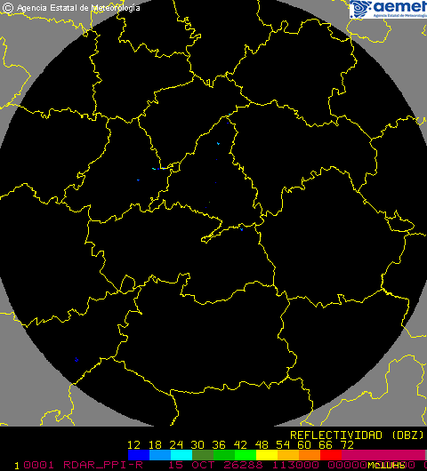 Imagen del radar meteorológico de AEMET de Madrid