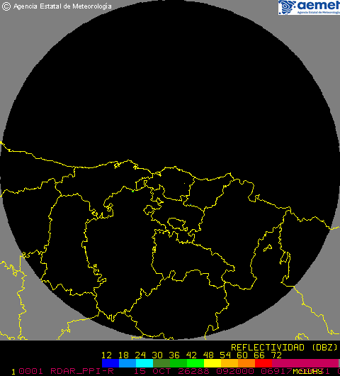 Imagen del radar meteorológico de AEMET de Vizcaya